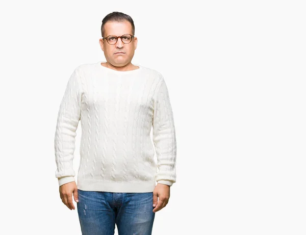 Orta Yaş Arap Adam Gözlüklü Üzerinde Arka Plan Gevşek Yüzünde — Stok fotoğraf
