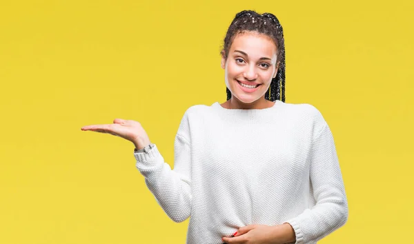 Jovem Trançado Cabelo Afro Americano Menina Vestindo Camisola Inverno Sobre — Fotografia de Stock