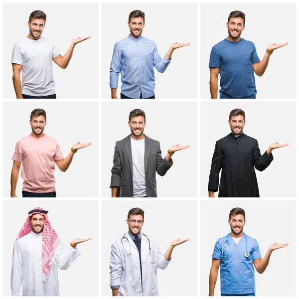 Collage Joven Doctor Árabe Hombre Negocios Aislado Fondo Sonriente Alegre —  Fotos de Stock