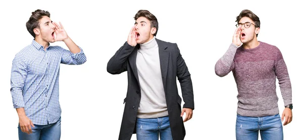 Collage Joven Hombre Negocios Guapo Sobre Fondo Aislado Gritando Gritando — Foto de Stock