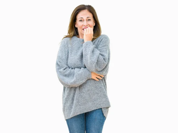 Bella Donna Mezza Età Che Indossa Maglione Invernale Sfondo Isolato — Foto Stock