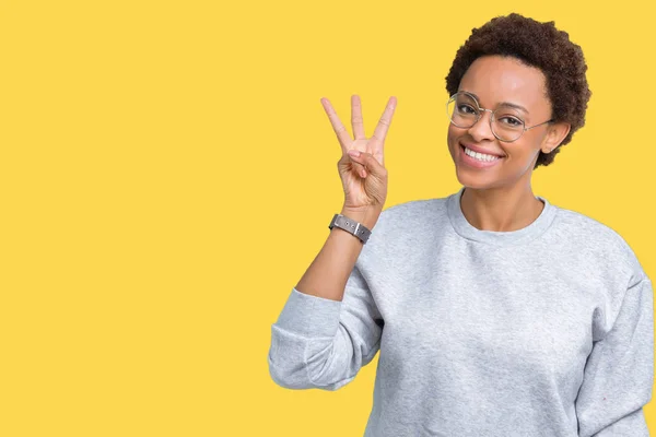 Genç Güzel Afrikalı Amerikalı Kadın Gözlük Gösterilen Parmakları Ile Işaret — Stok fotoğraf