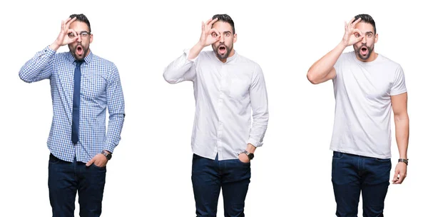 Colagem Homem Negócios Bonito Sobre Fundo Isolado Branco Fazendo Gesto — Fotografia de Stock