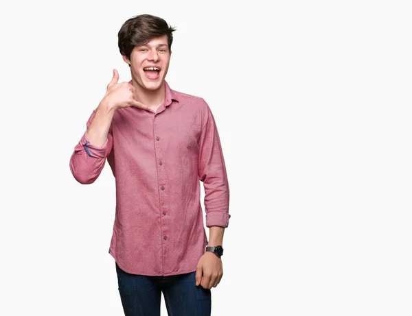 Jovem Homem Negócios Bonito Sobre Fundo Isolado Sorrindo Fazendo Gesto — Fotografia de Stock