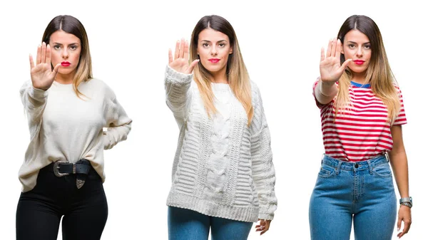 Collage Joven Hermosa Mujer Sobre Fondo Aislado Haciendo Dejar Cantar — Foto de Stock