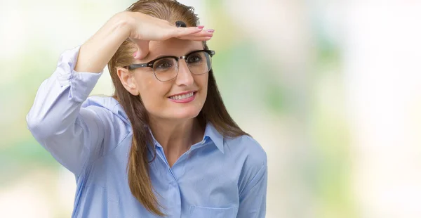 Mooie Middenleeftijd Volwassen Zakenvrouw Bril Geïsoleerd Achtergrond Erg Blij Lachende — Stockfoto