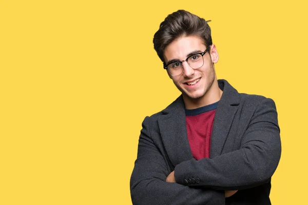 Mladý Pohledný Elegantní Muž Nosí Brýle Nad Samostatný Pozadí Šťastný — Stock fotografie