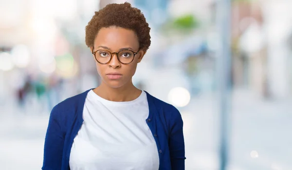 Young Beautiful African American Woman Wearing Glasses Isolated Background Skeptic — Stock Photo, Image