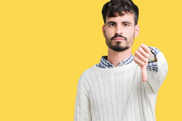 Homem Bonito Jovem Vestindo Camisola Inverno Sobre Fundo Isolado Olhando — Fotografia de Stock