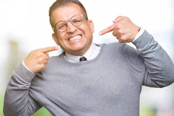 Middle Age Bussines Arab Man Wearing Glasses Isolated Background Smiling — Stock Photo, Image