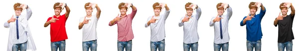 Collage Young Man Wearing Different Looks Isolated White Background Smiling — Stock Photo, Image