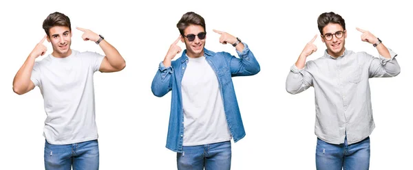 Collage Eines Jungen Gutaussehenden Mannes Mit Sonnenbrille Vor Isoliertem Hintergrund — Stockfoto