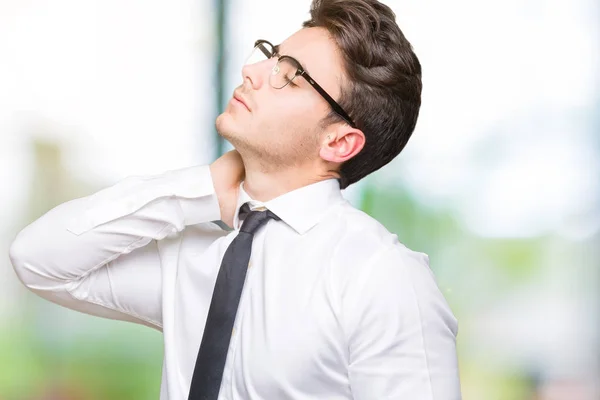 Young Business Man Wearing Glasses Isolated Background Suffering Neck Ache — Stock Photo, Image