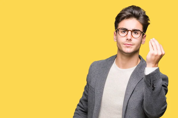 Junger Geschäftsmann Mit Brille Über Isoliertem Hintergrund Macht Italienische Geste — Stockfoto