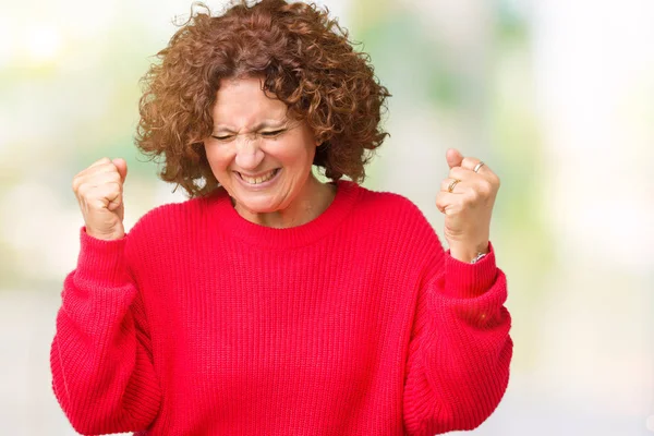 Beautiful Middle Ager Senior Woman Red Winter Sweater Isolated Background — Stock Photo, Image