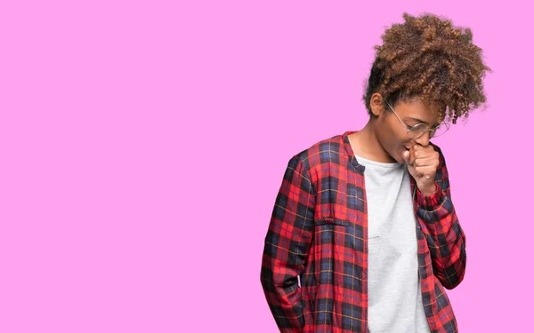 Beautiful Young African American Woman Wearing Glasses Isolated Background Feeling — Stock Photo, Image