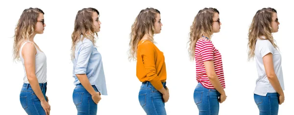 Collage Von Jungen Schönen Blonden Mädchen Über Isolierten Hintergrund Zur — Stockfoto