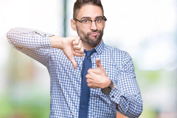 Young Business Man Wearing Glasses Isolated Background Doing Thumbs Disagreement — Stock Photo, Image