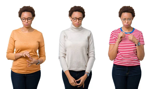 Młoda Afroamerykańska Kobieta Afro Włosy Noszenie Okulary Depresji Martwić Się — Zdjęcie stockowe