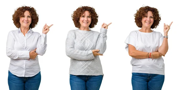 Collage Mezza Età Anziana Donna Affari Che Indossa Shirt Bianca — Foto Stock