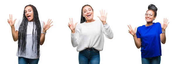 Collage Aus Schönen Geflochtenen Haaren Afrikanisch Amerikanische Frau Über Isoliertem — Stockfoto