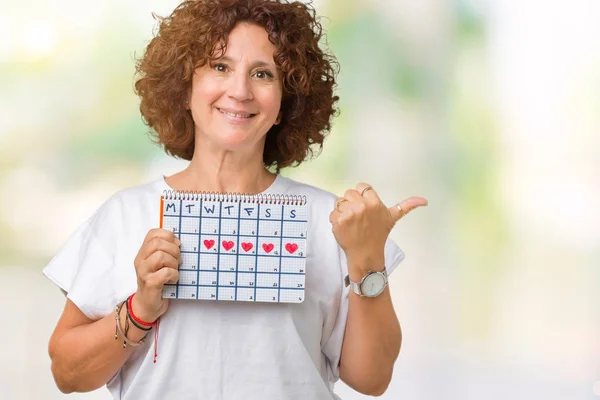 Mujer Mayor Mediana Edad Con Calendario Menstruación Sobre Fondo Aislado — Foto de Stock