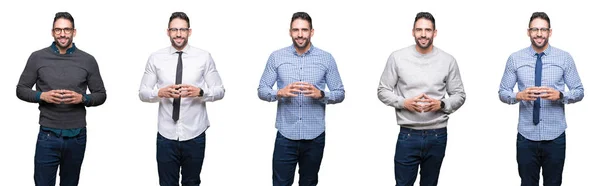 Collage Hombre Negocios Guapo Sobre Fondo Blanco Aislado Las Manos — Foto de Stock