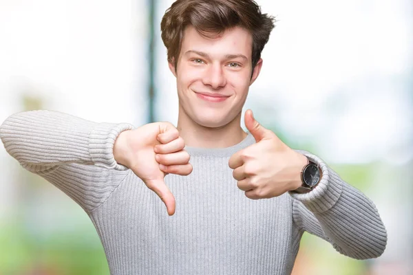 Young Handsome Man Wearing Winter Sweater Isolated Background Doing Thumbs — Stock Photo, Image