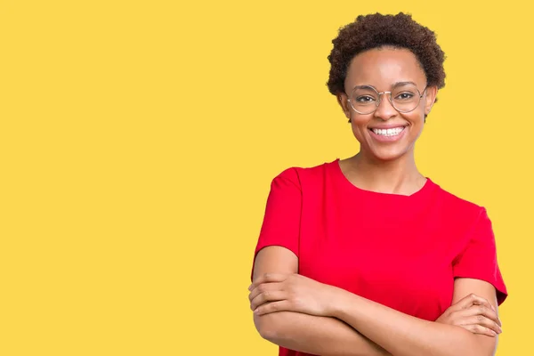Красива Молодих Афро Американських Жінка Окулярах Над Ізольовані Фон Щасливим — стокове фото
