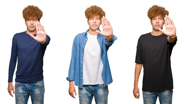 Colagem Homens Jovens Com Cabelos Encaracolados Sobre Fundo Branco Isolado — Fotografia de Stock