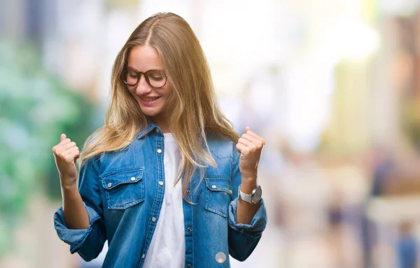 Jeune Belle Femme Blonde Portant Des Lunettes Sur Fond Isolé — Photo