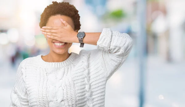 Beautiful Young African American Woman Wearing Sweater Isolated Background Smiling — Stock Photo, Image