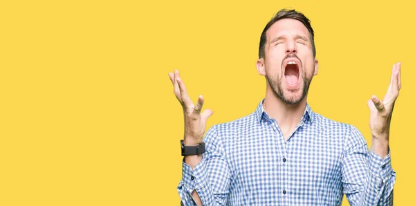 Hombre Negocios Guapo Con Ojos Azules Celebrando Loco Loco Por — Foto de Stock