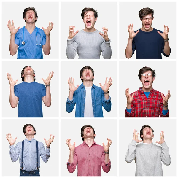 Collage Young Man White Isolated Background Celebrating Mad Crazy Success — Stock Photo, Image