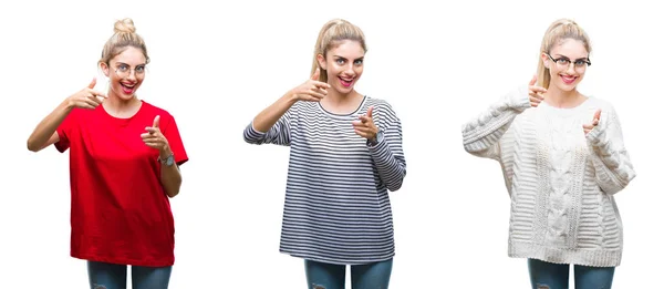 Kolaj Fotoğraf Makinesi Ile Mutlu Komik Yüz Için Parmakları Işaret — Stok fotoğraf