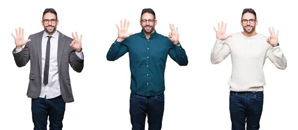 Collage Eines Gutaussehenden Geschäftsmannes Über Weißem Isoliertem Hintergrund Der Finger — Stockfoto