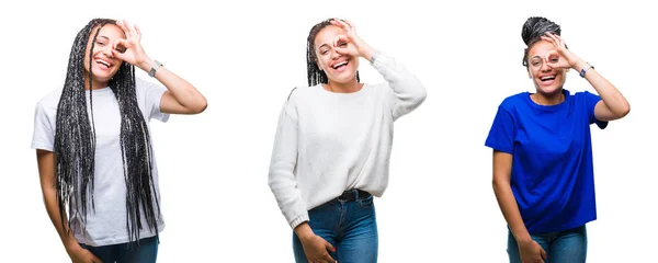 Colagem Cabelo Trançado Bonita Mulher Americana Africana Sobre Fundo Isolado — Fotografia de Stock