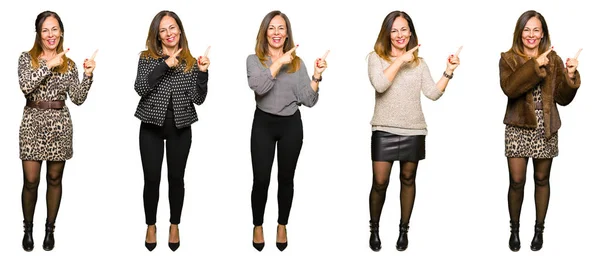 Collage Mujer Elegante Mediana Edad Sobre Fondo Blanco Aislado Sonriendo — Foto de Stock