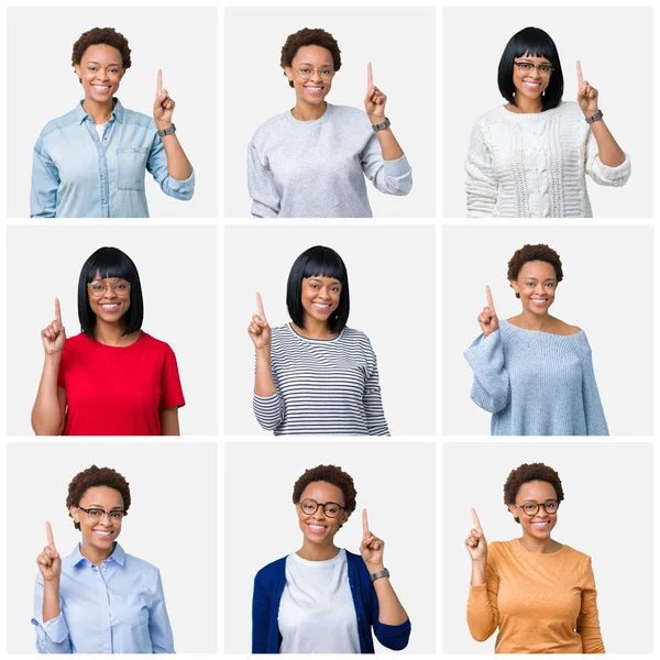 Young African American Woman Afro Hair Isolated Background Showing Pointing — Stock Photo, Image