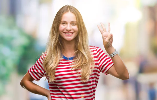 Jonge Mooie Blonde Vrouw Geïsoleerde Achtergrond Weergeven Met Vingers Omhoog — Stockfoto