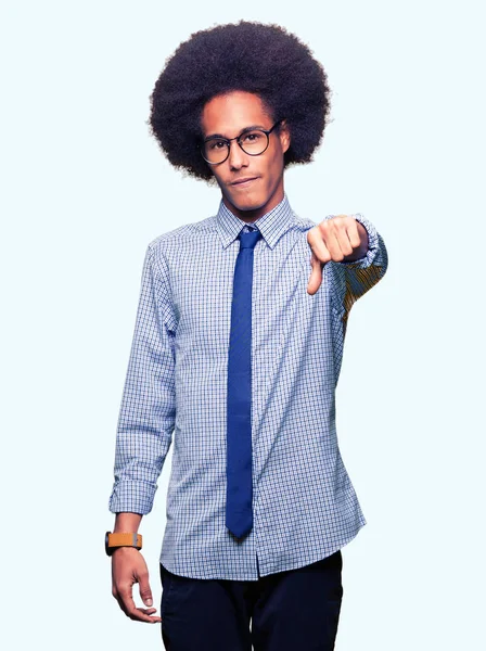 Fiatal Afro Amerikai Üzletember Afro Haj Boldogtalan Dühös Mutatja Elutasítása — Stock Fotó