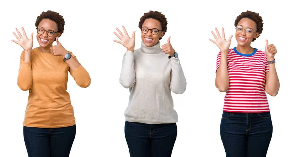 Joven Mujer Afroamericana Con Cabello Afro Usando Gafas Que Muestran — Foto de Stock