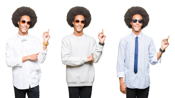Colagem Jovem Com Cabelo Afro Sobre Fundo Branco Isolado Com — Fotografia de Stock