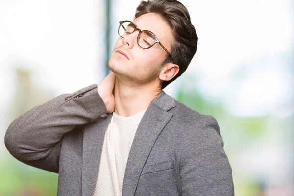 Young Business Man Wearing Glasses Isolated Background Suffering Neck Ache — Stock Photo, Image