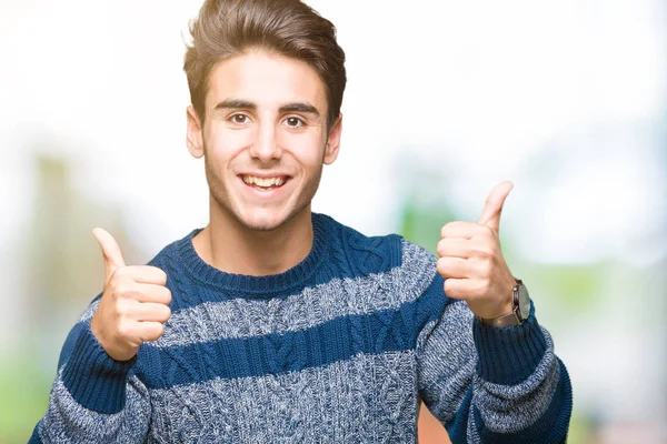 Young Handsome Man Isolated Background Success Sign Doing Positive Gesture — Stock Photo, Image