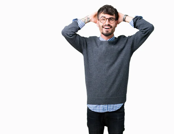 Young Handsome Smart Man Wearing Glasses Isolated Background Crazy Scared — Stock Photo, Image