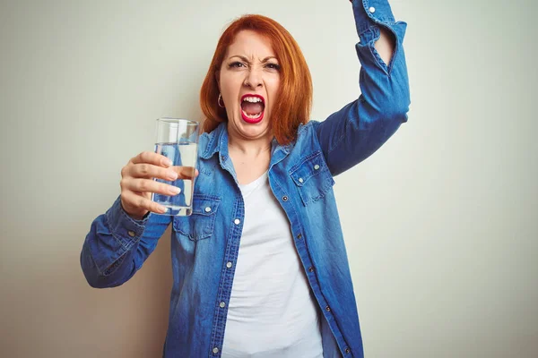 Young Beautiful Redhead Woman Drinking Glass Water White Isolated Background — Stock Photo, Image