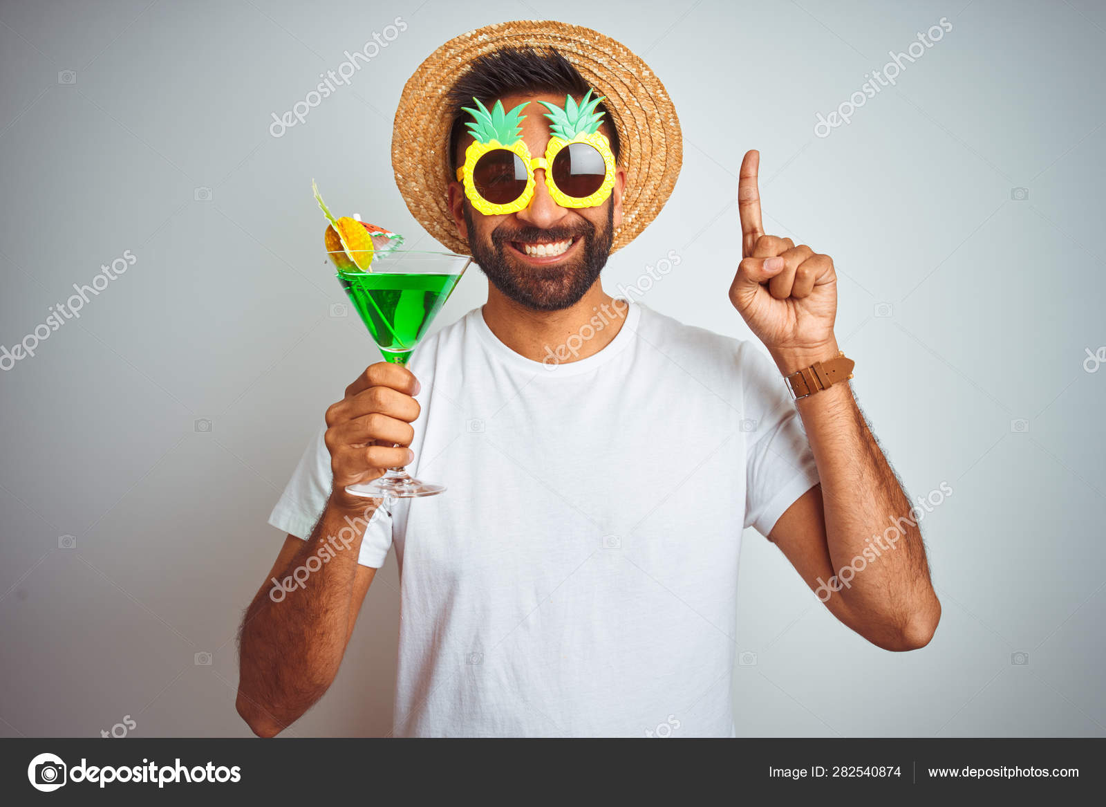 Indian Man Wearing Summer Funny Look Drinking Cocktail Isolated White Stock  Photo by © 282540874