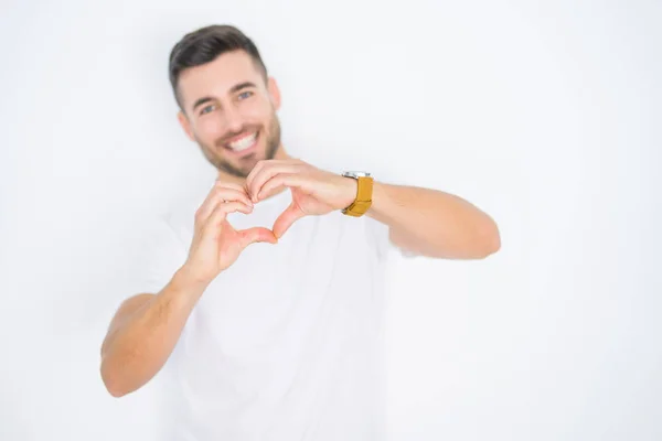 Joven Hombre Guapo Con Camiseta Blanca Casual Sobre Fondo Blanco — Foto de Stock