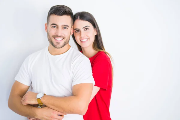 Jeune Beau Couple Amoureux Étreignant Sur Fond Blanc Isolé — Photo